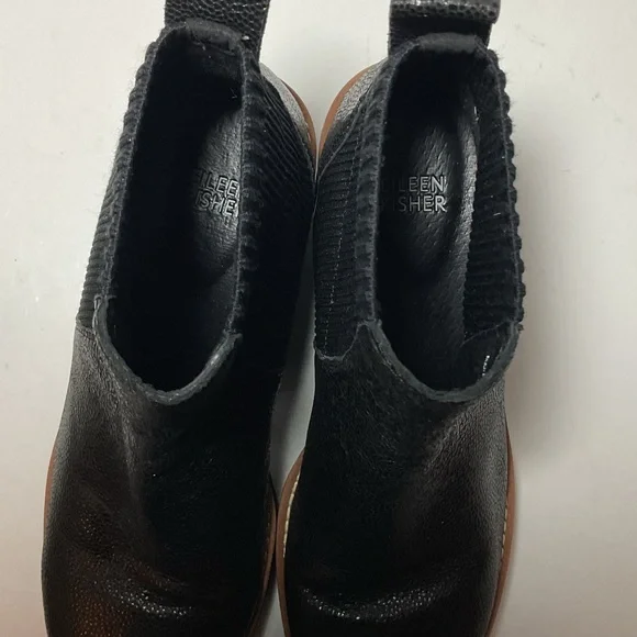 Eileen Fisher Lilou Black Leather Wedge Ankle Boots - Picture 11 of 15